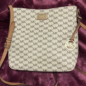 Michael Kors Beige and Brown Monogram Crossbody Bag